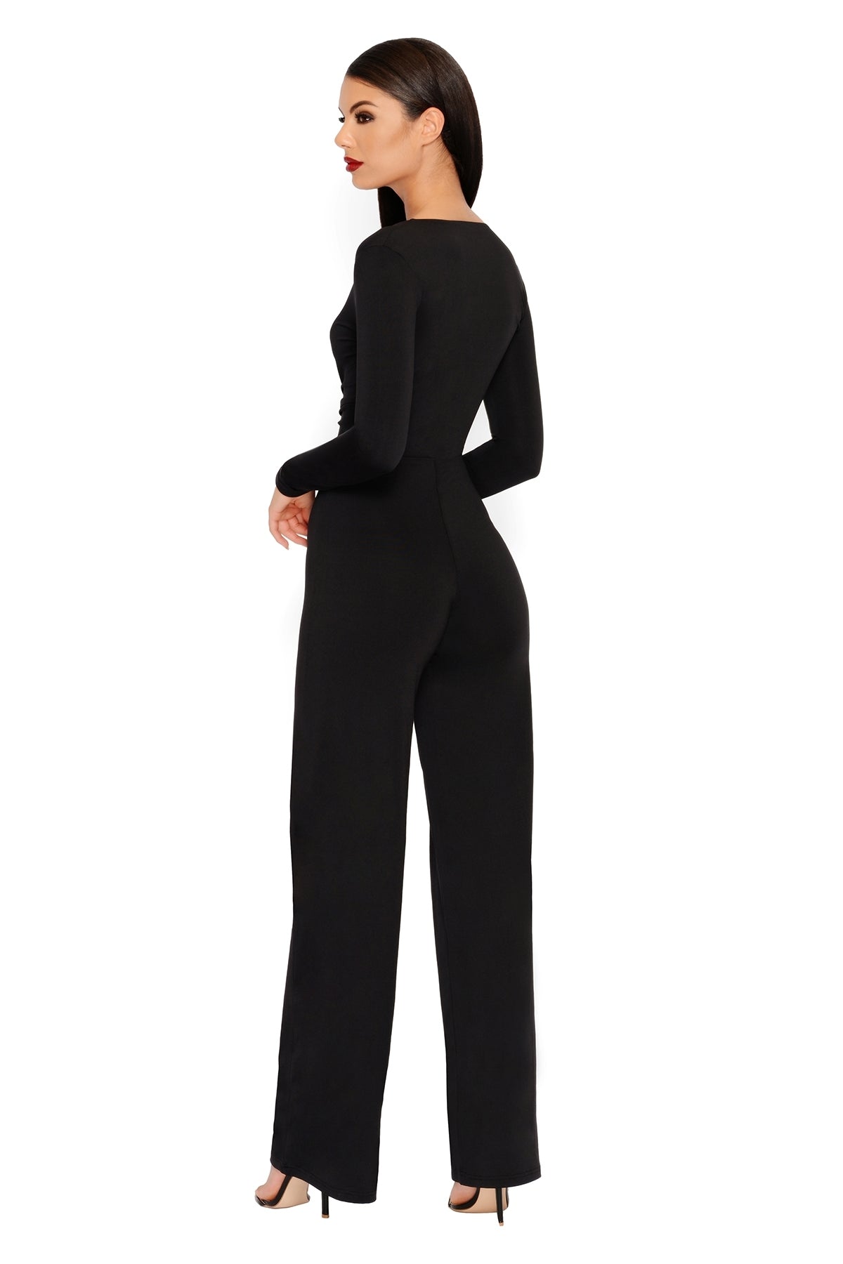 Flow Your Own Way Plunging Wide Leg Jumpsuit in Black