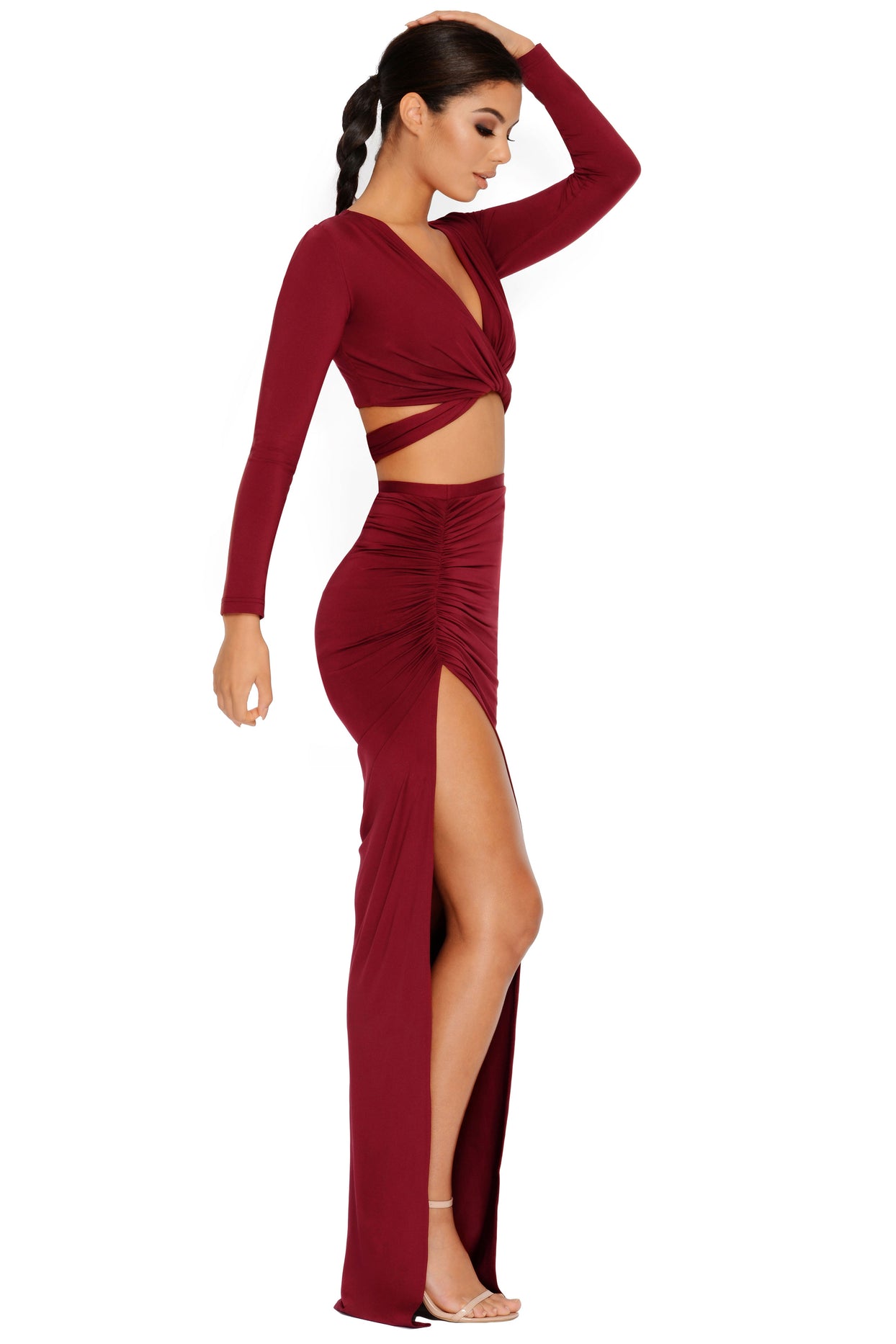 Take The Floor Thigh Slit Maxi Skirt in Wine