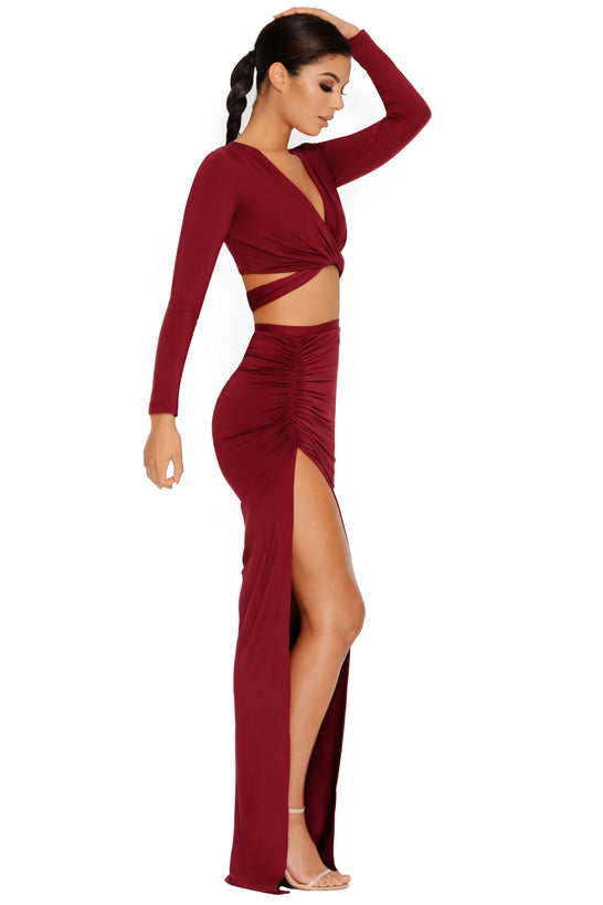 Take The Floor Thigh Slit Maxi Skirt in Wine