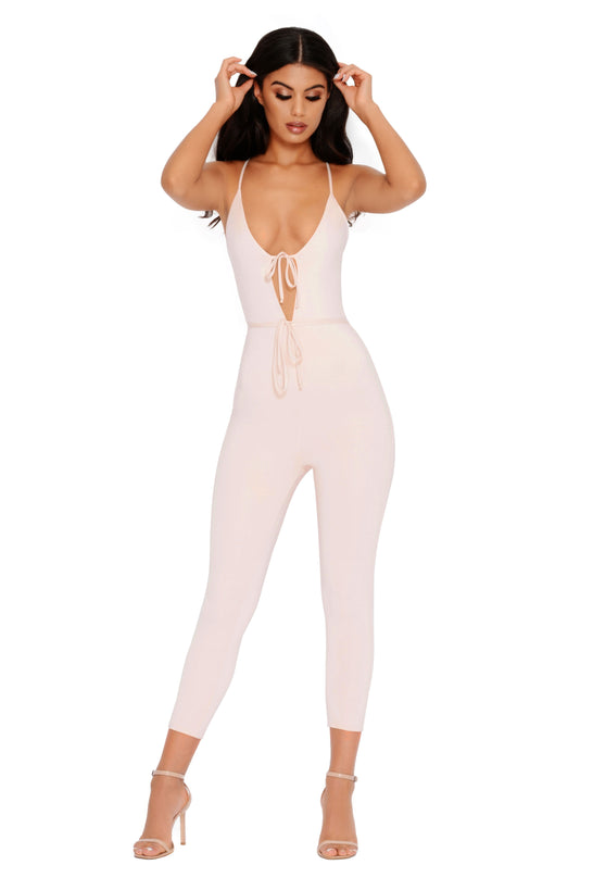 Key To My Heart Strappy Cropped Keyhole Jumpsuit in Blush