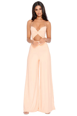 PETITE Don't Get It Twisted Cut Out Wide Leg Jumpsuit in Peach