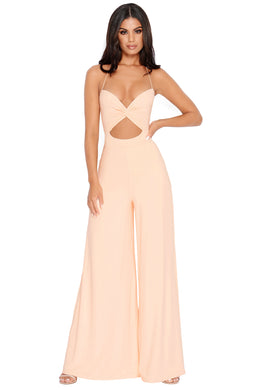 PETITE Don't Get It Twisted Cut Out Wide Leg Jumpsuit in Peach