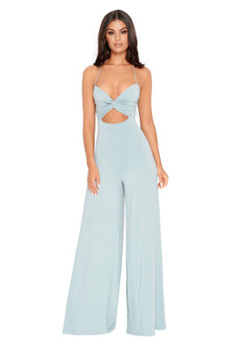 Don't Get It Twisted Cut Out Wide Leg Jumpsuit in Sage