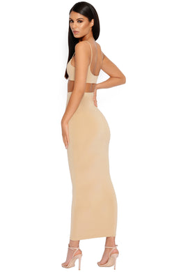 All Night Long Maxi Skirt in Beige