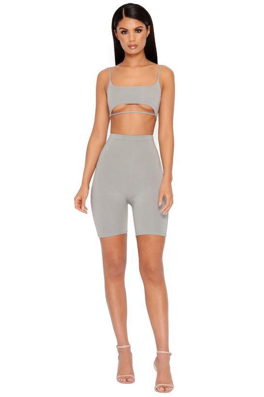 Under Your Skin Double Layered Strappy Bralette in Grey
