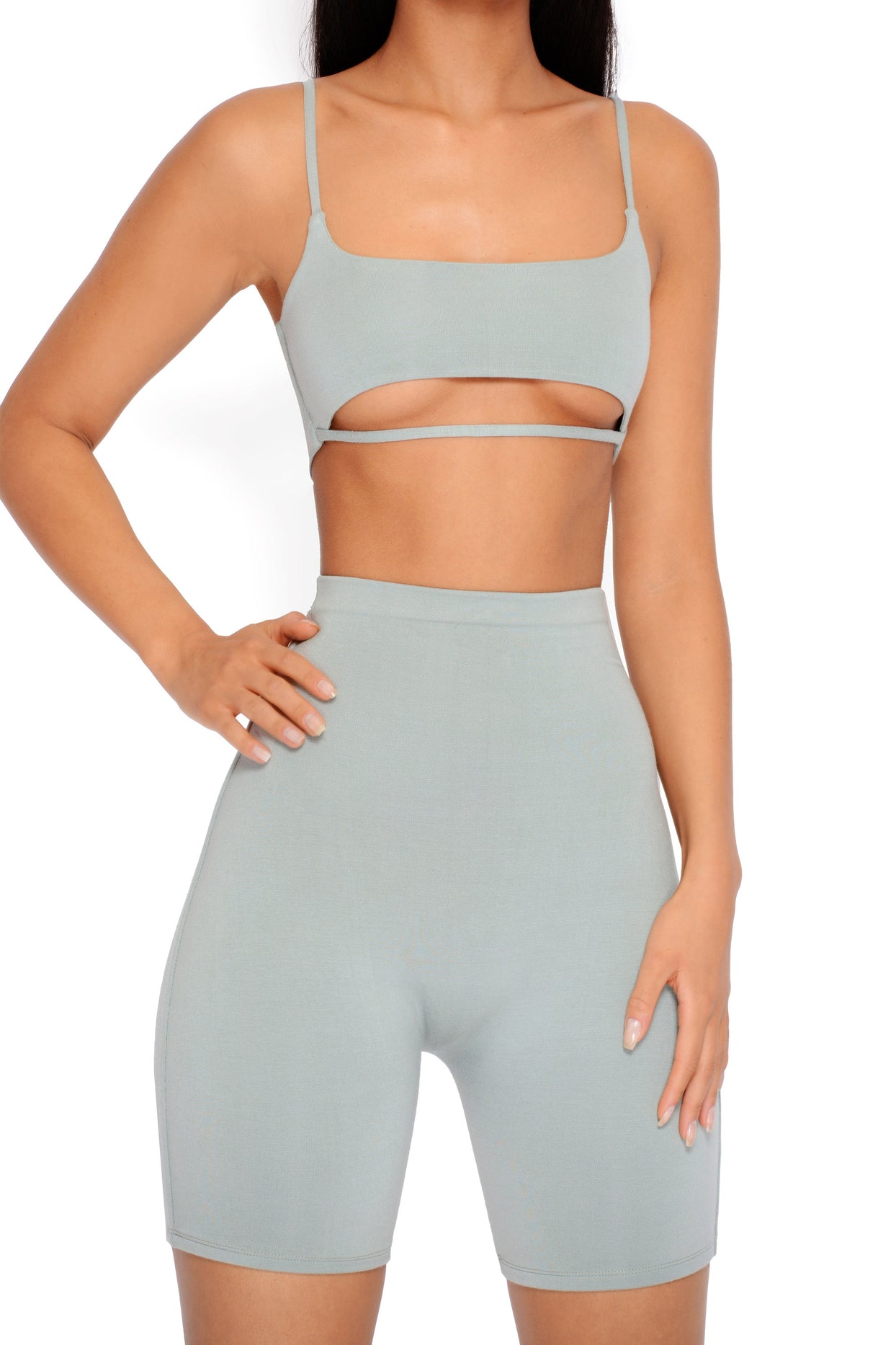 Under Your Skin Double Layered Strappy Bralette in Sage
