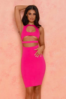 Strappy Hour Double Layered Underbust Knee Length Dress in Hot Pink
