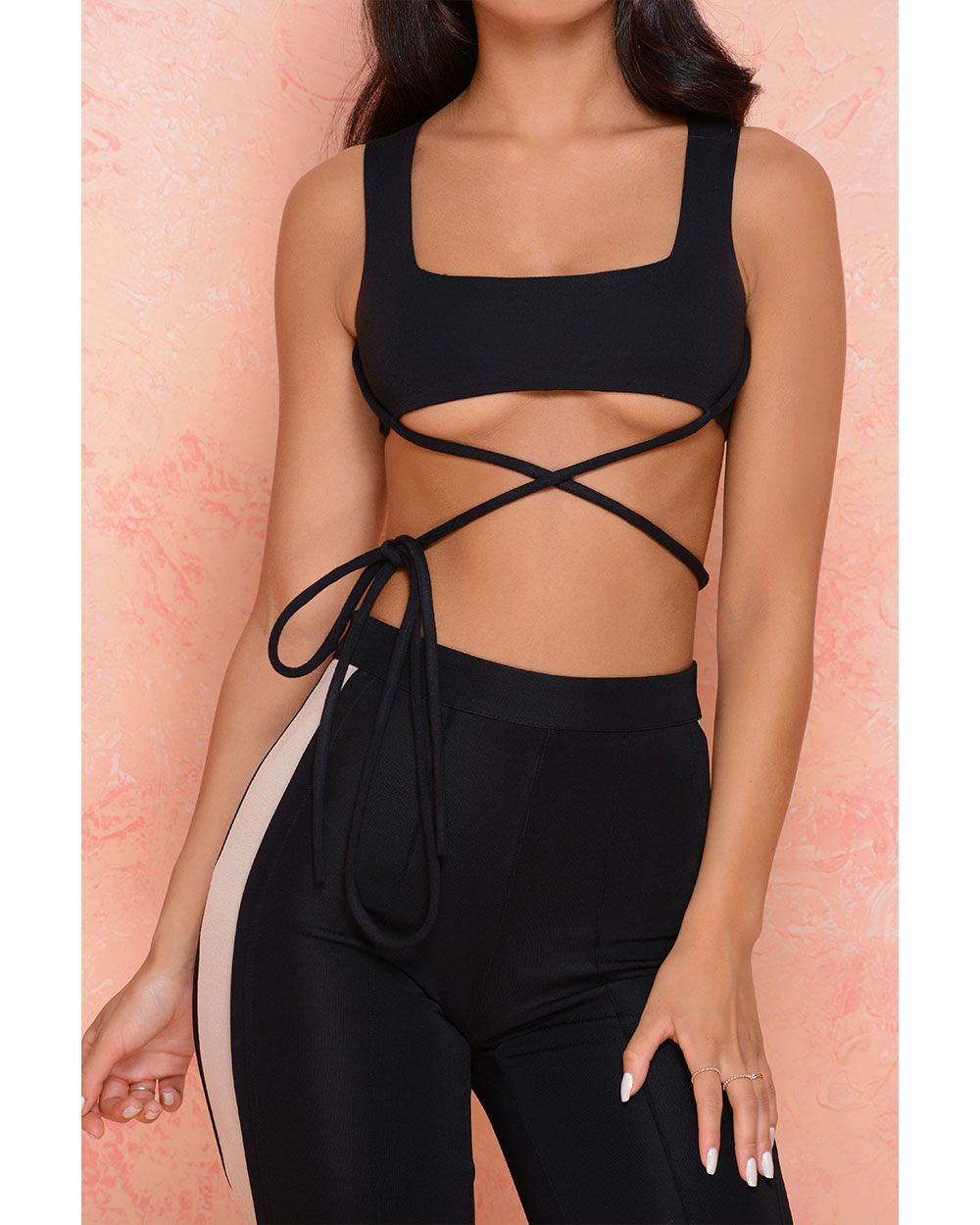 Hold The Line Underbust Criss Cross Crop Top in Black