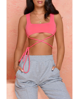 Hold The Line Underbust Criss Cross Crop Top in Pink
