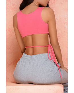 Hold The Line Underbust Criss Cross Crop Top in Pink