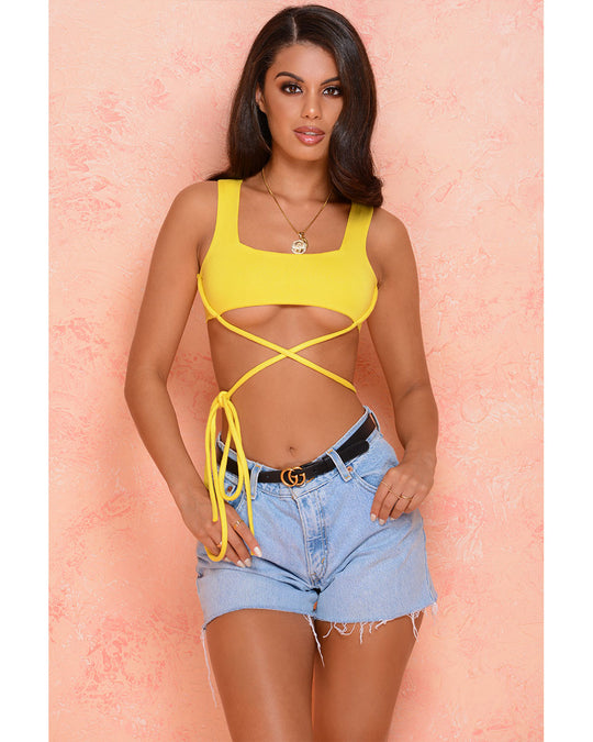 Hold The Line Underbust Criss Cross Crop Top In Yellow Oh Polly Us