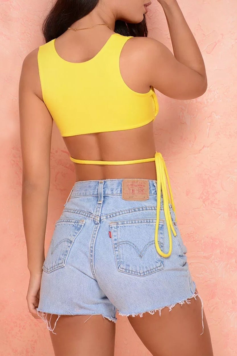 Hold The Line Underbust Criss Cross Crop Top in Yellow