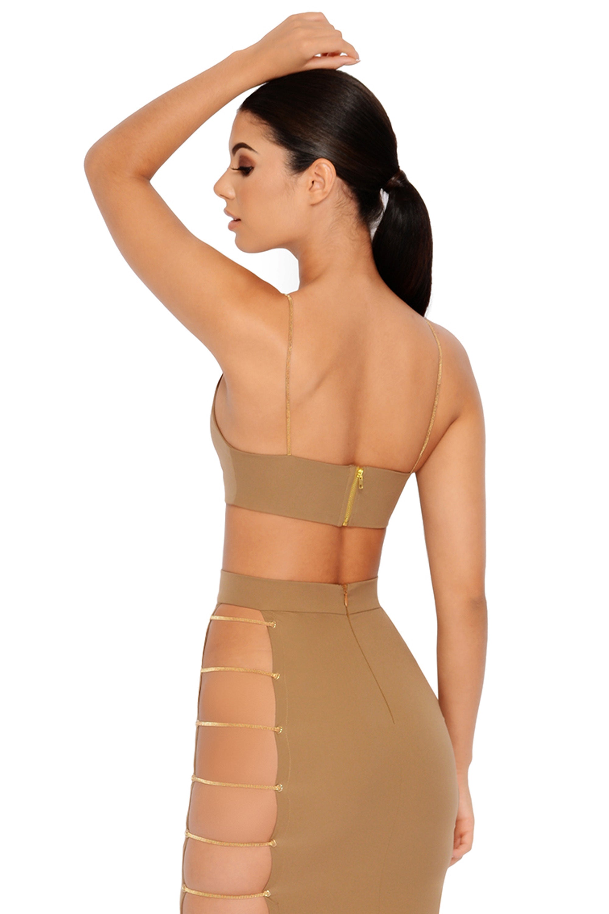 Strappy Go Lucky Cut Out Chain Skirt in Mocha