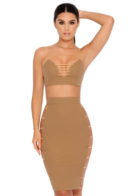 Strappy Go Lucky Cut Out Chain Skirt in Mocha
