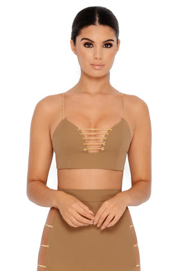 Strappy Go Lucky Cut Out Chain Top in Mocha