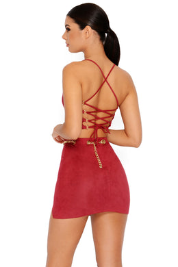 Chain Reaction Suede Crop Top in Red