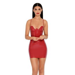 Slicker Than Your Average Vinyl Curved Cup Mini Dress in Red