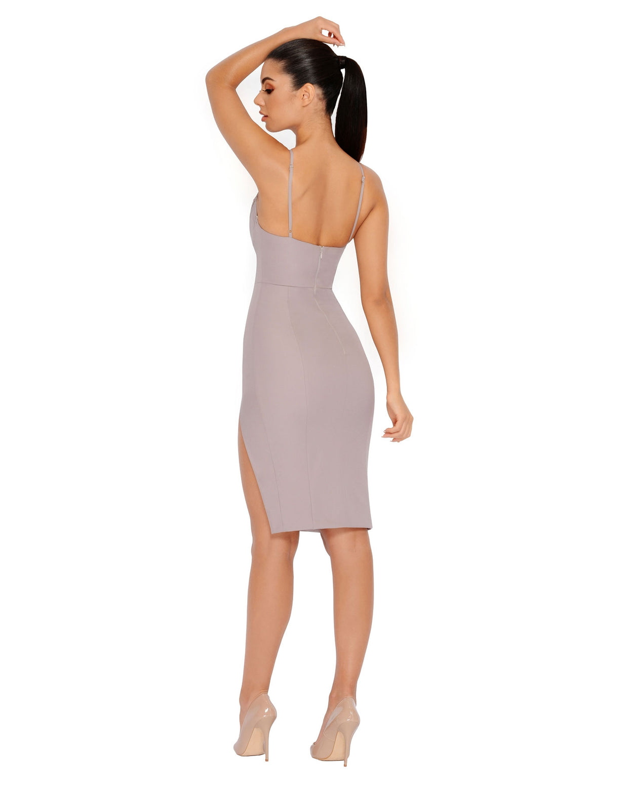 Put Your Best Foot Forward Underwired Thigh Split Dress in Lilac Grey