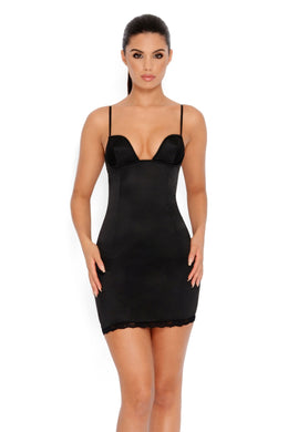 Lace Get It On Satin Mini Dress in Black