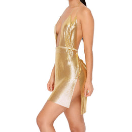 Minivestido Let's Glow All The Way Plunge Chainmail em ouro