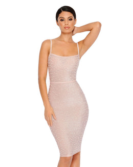 Bead To Know Embellished Midi Dress in Nude