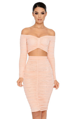 Do The Twist Ruched Midi Skirt in Blush