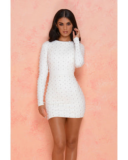 Picture Pearl-fect Embellished Suede Mini Dress in Ivory