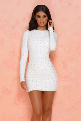 Picture Pearl-fect Embellished Suede Mini Dress in Ivory