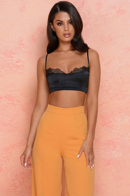 Push Your Luck Underwired Satin Crop Top in Black
