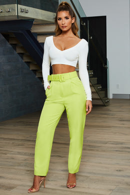 Tailor To You Belted High Waisted Trousers in Lime