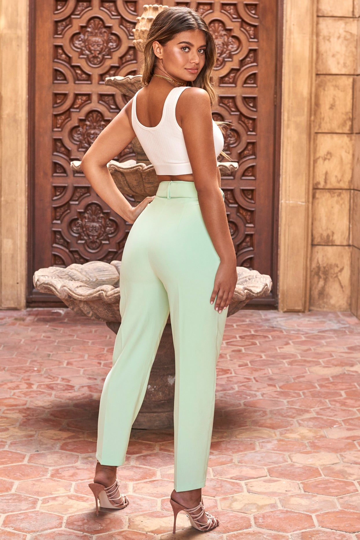 Tailor To You Belted High Waisted Trousers in Mint