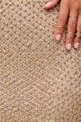 Drop A Glint Embellished Glitter Mini Skirt in Gold