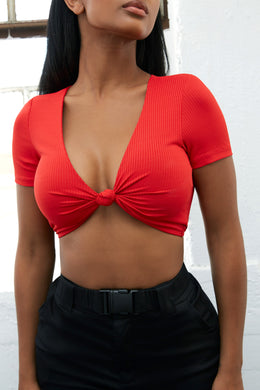 Knotty Girl Knot Front Crop Top in Red