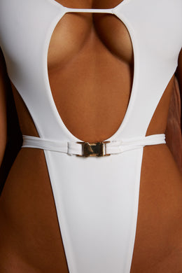 Hole Again Cut Out Thong Swimsuit in White