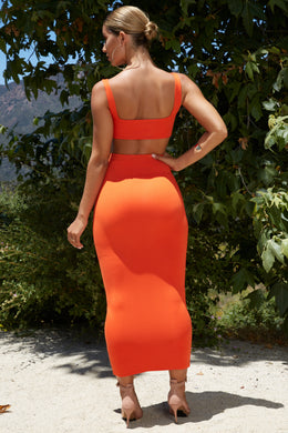 Tie On The Prize Double Layered High Waisted Maxi Skirt in Orange