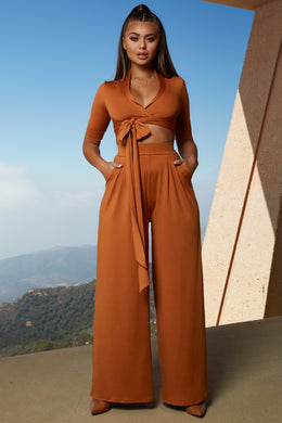 Collar At Me Petite Wide Leg Trousers in Copper