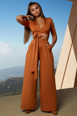 Collar At Me Cropped Wrap Top in Copper