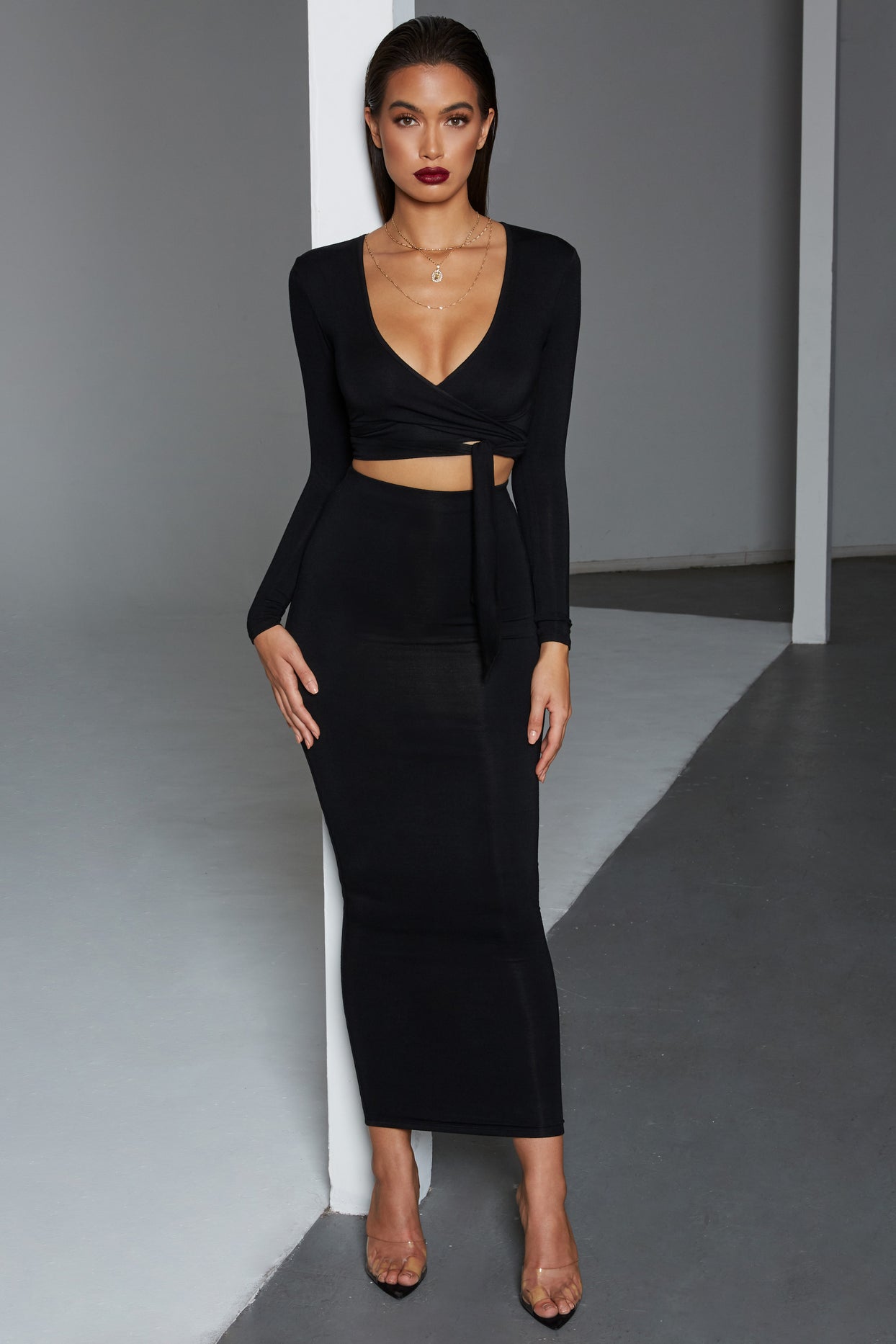 Tie Your Luck Cropped Wrap Top in Black