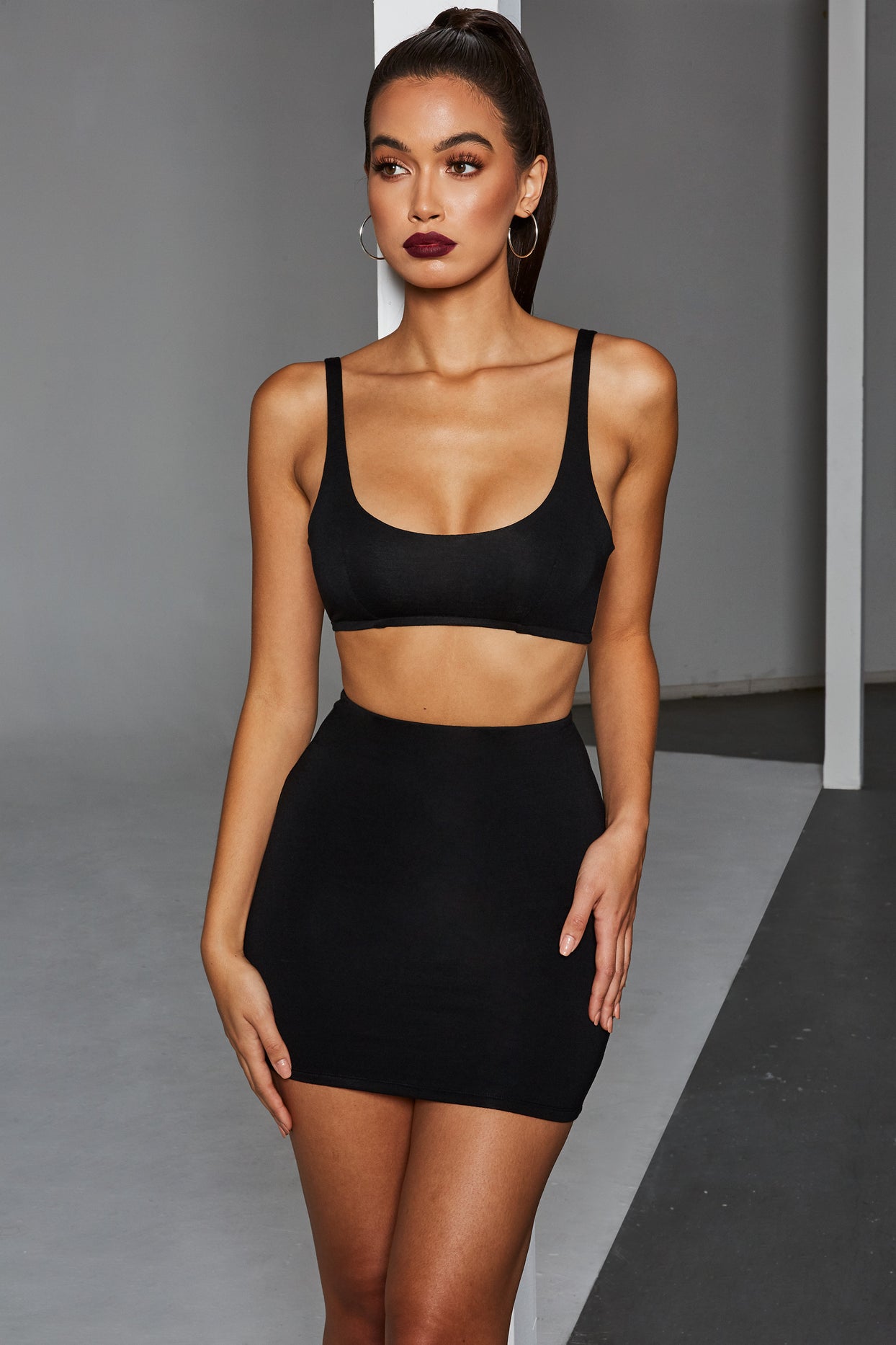 Two Timer Double Layered Bodycon Mini Skirt in Black
