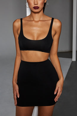 Two Timer Double Layered Scoop Neck Bra Top in Black