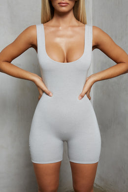 Back Story Double Layered Playsuit Unitard in Light Grey