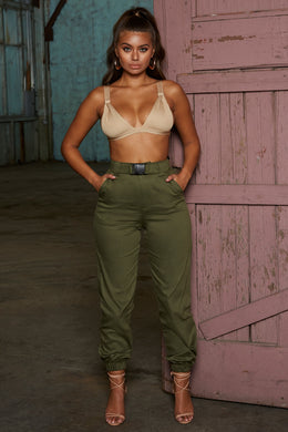 Reporting For Duty Petite High Waisted Cargo Trousers in Khaki