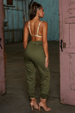 Reporting For Duty High Waisted Cargo Trousers in Khaki