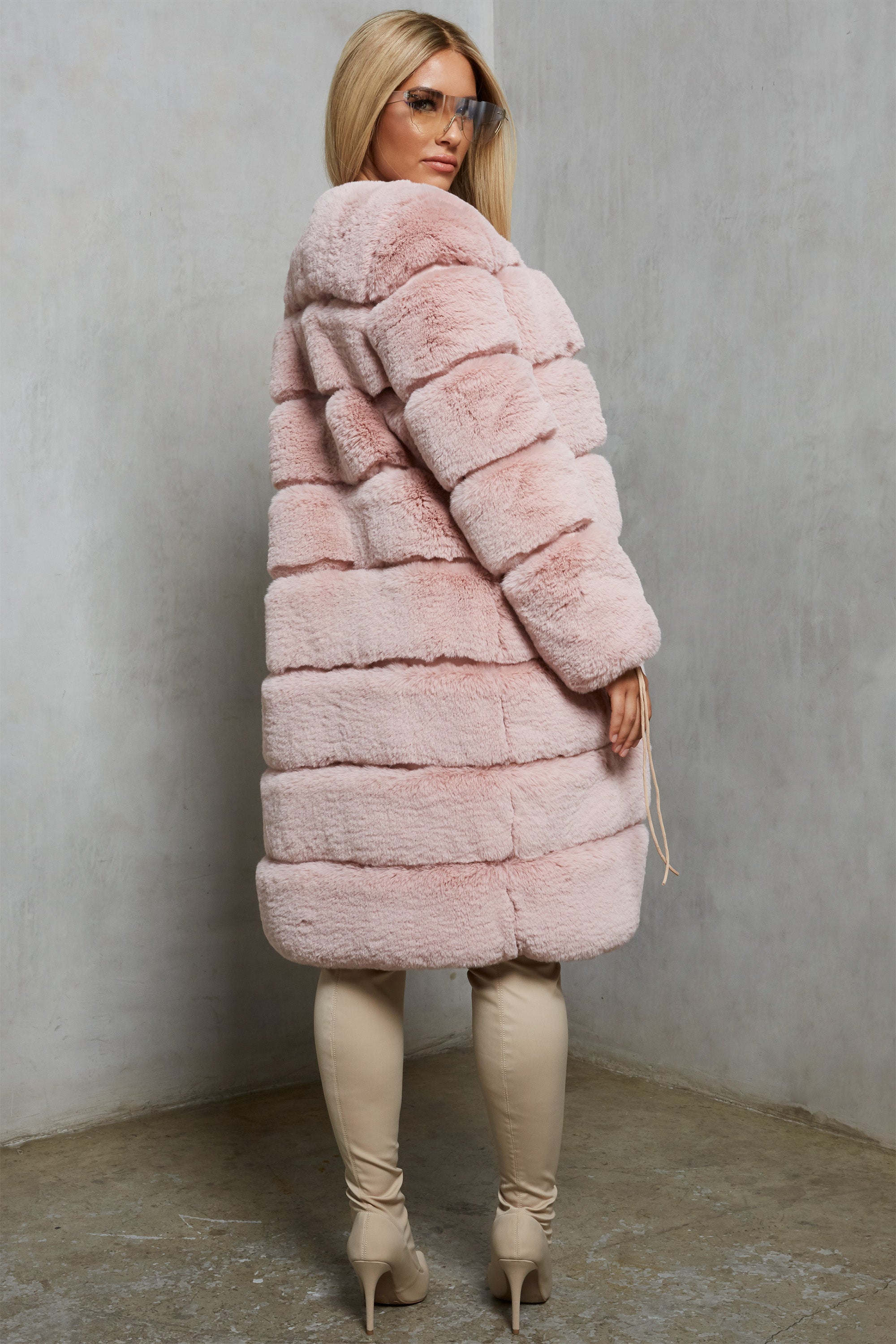 Pale pink faux shop fur longline coat