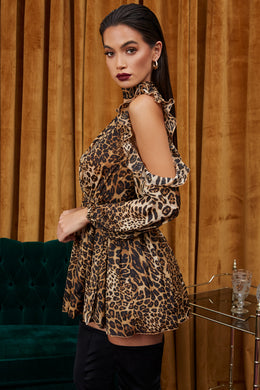Girl Gone Wild Cold Shoulder Leopard Print Mini Dress
