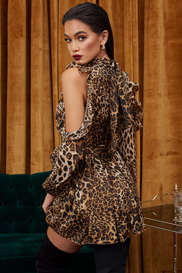Girl Gone Wild Cold Shoulder Leopard Print Mini Dress