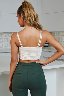 No Drama Ruched Plunge Crop Top in Oyster White