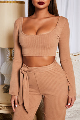Hands Are Tied Wide Leg Ribbed Trousers in Camel