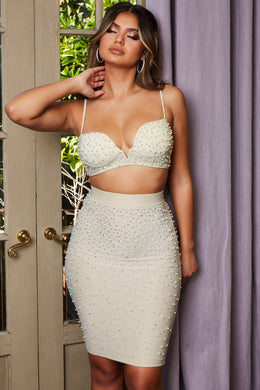 Self Love Beaded Embellished Underwired Bralet Top in Ivory