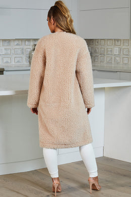 Dreamy Collarless Oversized Teddy Duster Coat in Sand